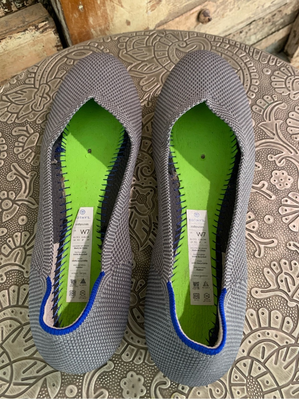Rothy’s The Flat Slip-On Knit Ballet Flats Gray Birdseye NO INSOLES, EUC, 7 - Picture 4 of 7